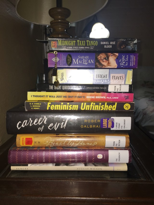 The stack of books I am reading for the readathon